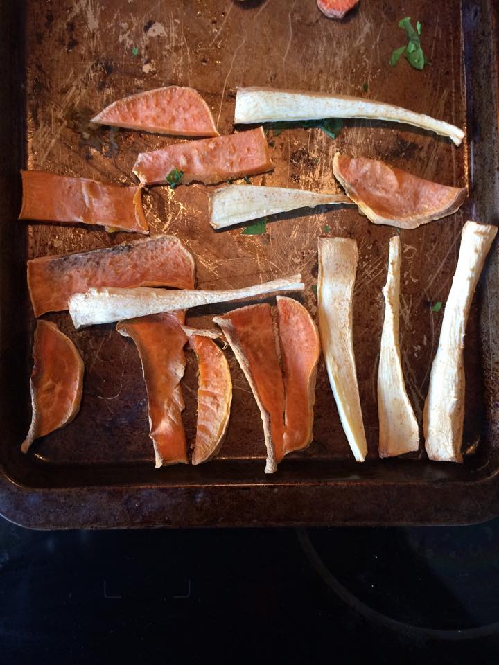  Baked Parsnip and Sweet Potato 'Chips'