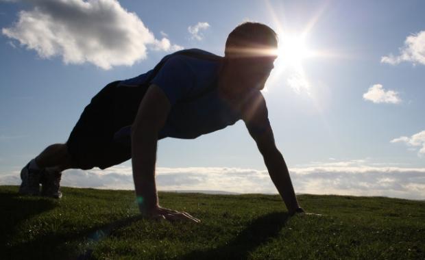 Personal trainer doing press ups in West Yorkshire